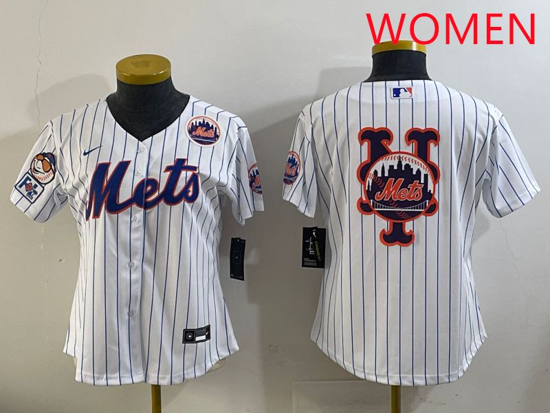 Women New York Mets Blank White Stripe Game 2025 Nike MLB Jersey style 12->women mlb jersey->Women Jersey